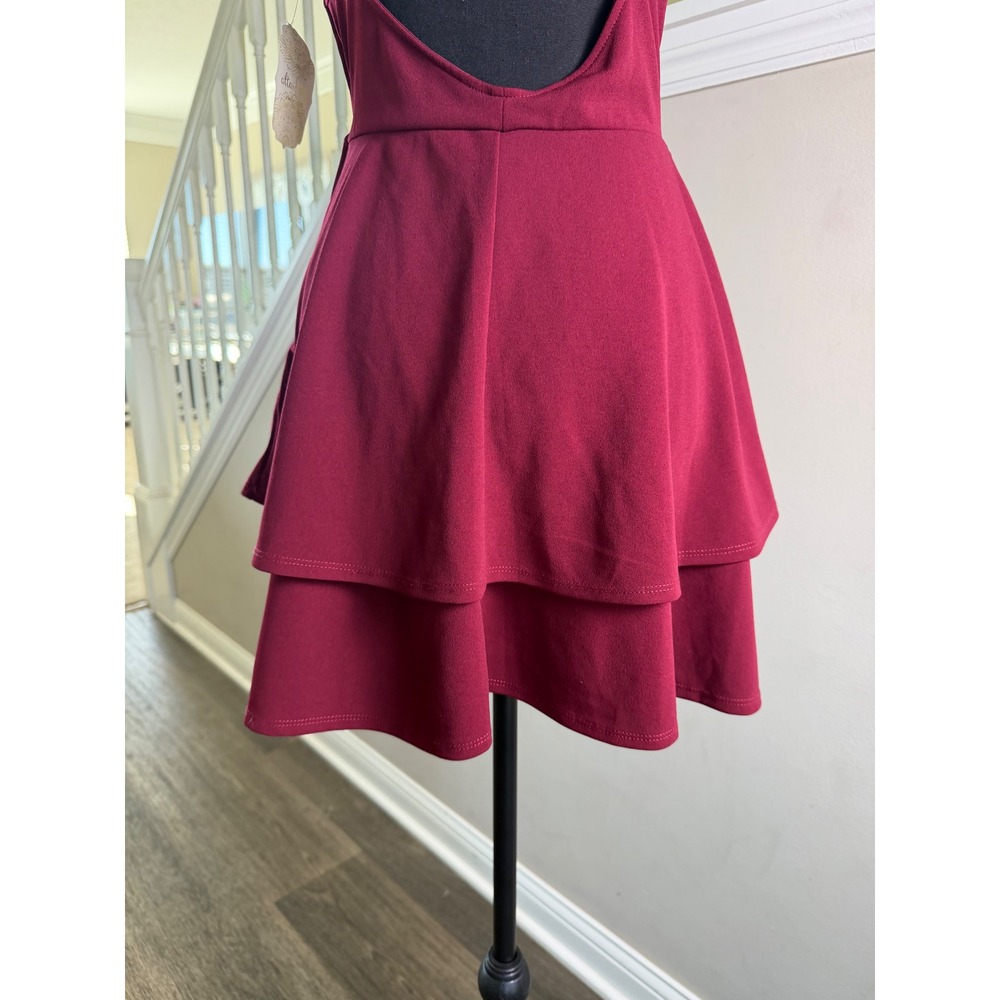 Altar'd State Wine Burgundy Tiered Mini Dress Bow Back Cutout NWT Size Medium - Picture 10 of 10